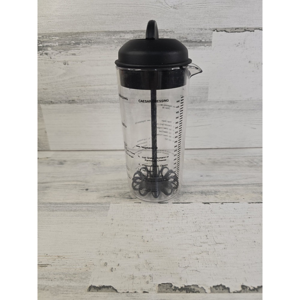 Pampered Chef Measure Mix and Pour Salad Dressing Shaker Bottle Black Clear 15oz